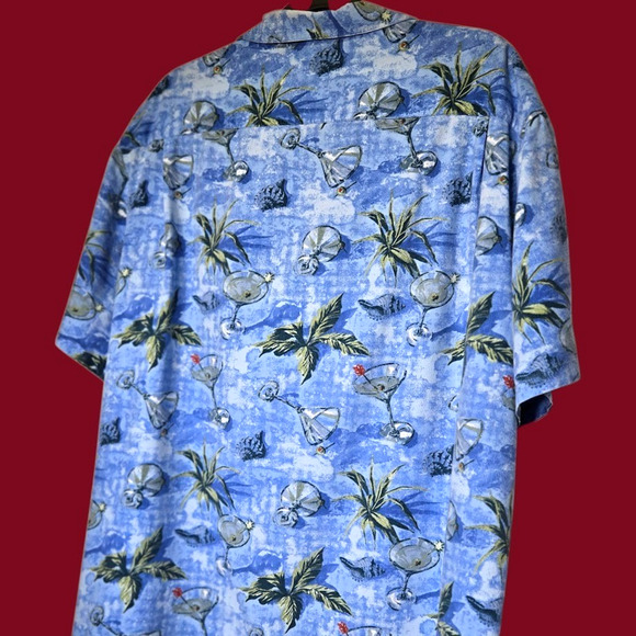 Columbia Men's Blue Hawaiian Aloha XXL Martini Cocktail with Olive Swizzle Shirt - Picture 4 of 13